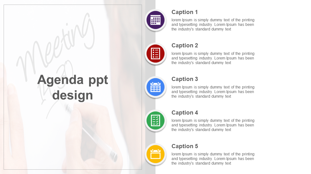 Impressive Agenda PPT Design Slide Template-Five Node